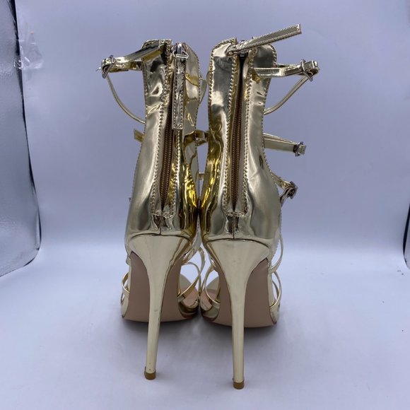 FSJ Gold Strappy Gladiator High Heel Sandals - Picture 6 of 9